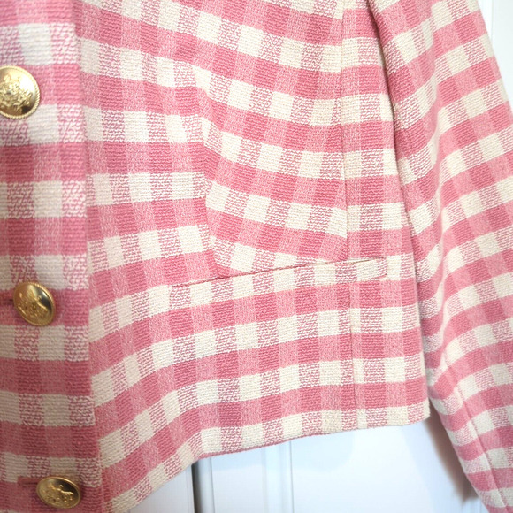 J Crew Louisa Lady Jacket in Pink Gingham Terry Tweed w/ Gold Buttons Size 8 - Picture 5 of 11